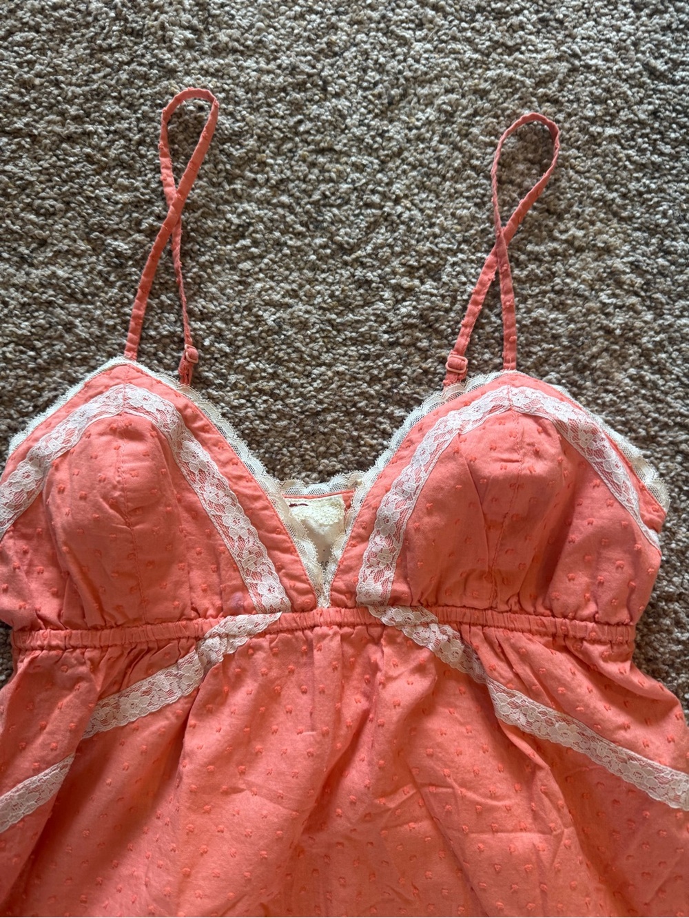 Anthropologie Feather Bone Coral Swiss Dot Lace Bow Cami Dress. XS - Picture 3 of 9